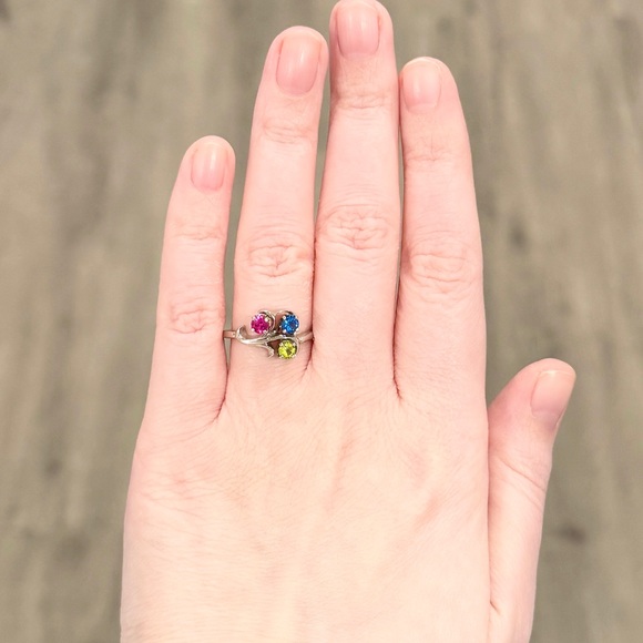 14K Rainbow Spinel red blue green gemstone cluster vintage white gold ring - Picture 11 of 12
